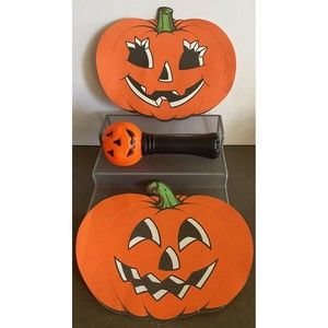 Vintage Halloween Items Blinky Flashlight Blow mold Beistle Paper Pumpkin Decor